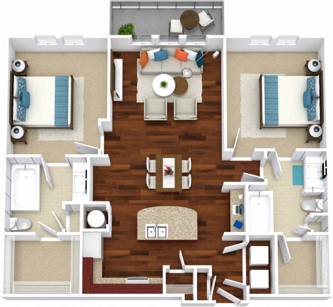 Floor plan for 2 beds, 2 baths, 1055 sqft